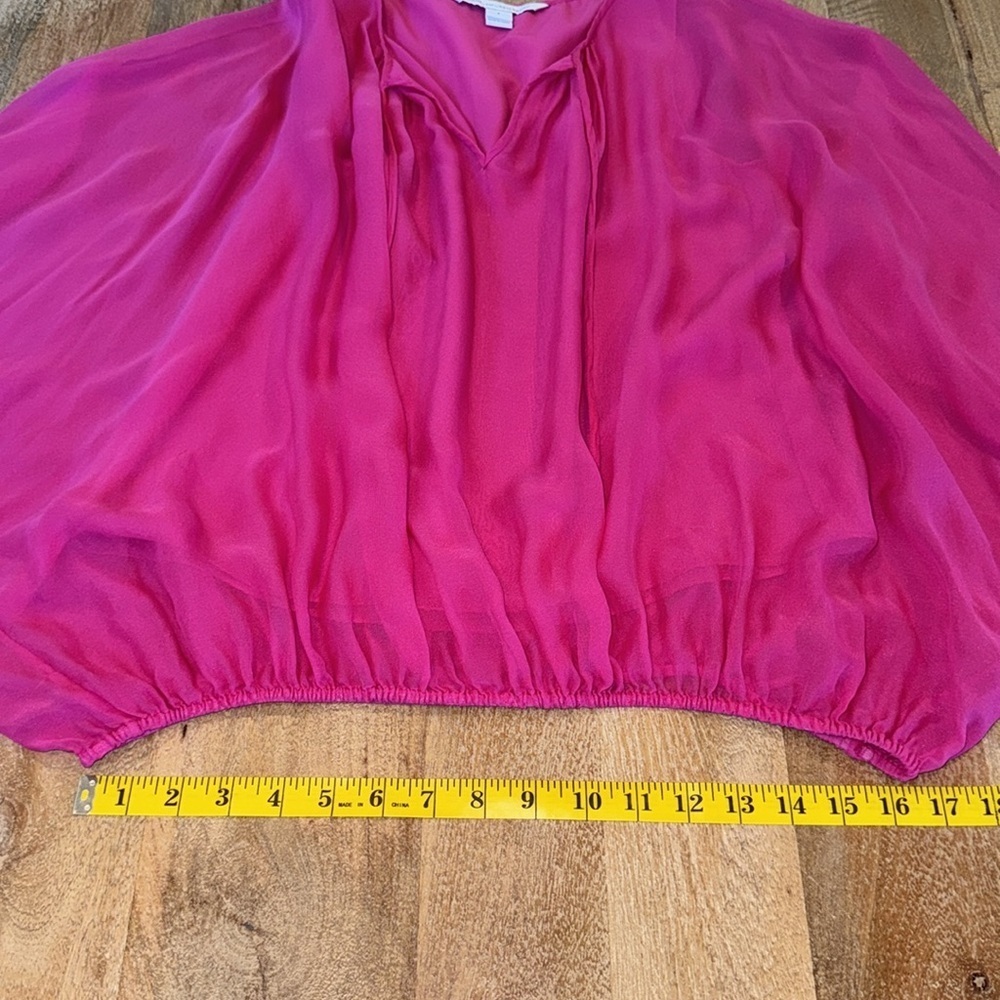Diane von Furstenberg Emelia Pink Flowy Batwing Silk Sheer Blouse • XS/S 0-2 - Picture 14 of 16